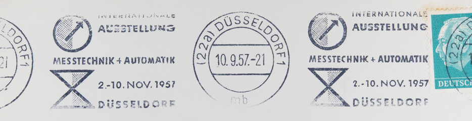 briefmarke stamp vintage retro alt old düsseldorf slogan werbung stempel 1957 messtechnik...