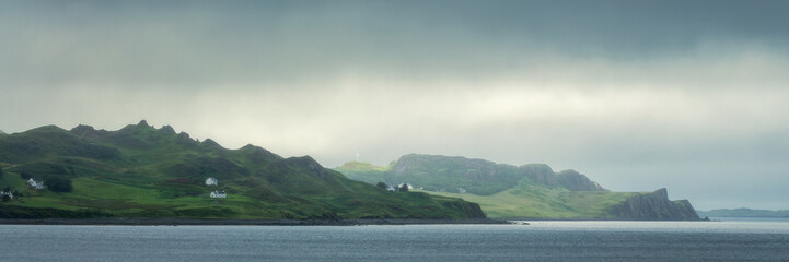 Panoramc landscape of the Isle of Skye with moody clouds, Scotland, UK