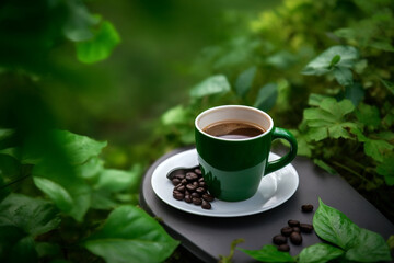 cup of coffee with leaves