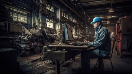 Fototapeta premium Portrait of robotic worker factory working. AI illustration. Business process.
