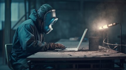 Portrait of robotic worker factory working. AI illustration. Business process.