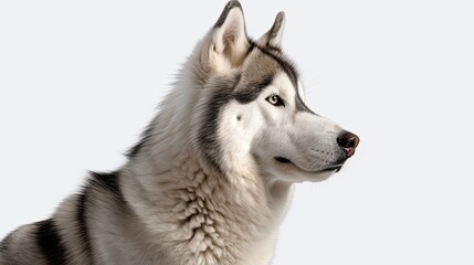 Lovable White Husky Puppy: An Alaskan Malamute Dog in an Isolated Portrait: Generative AI