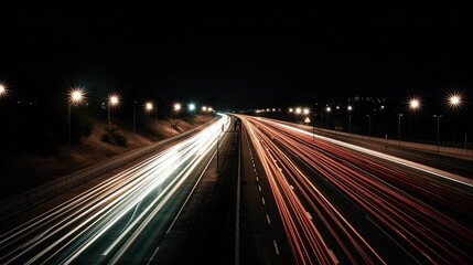 Fototapeta na wymiar Highway Lights Trailblazing Through the Night Sky - Speed and Motion in the Darkness. Generative AI