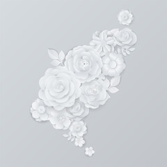 White paper floral elements on gray background