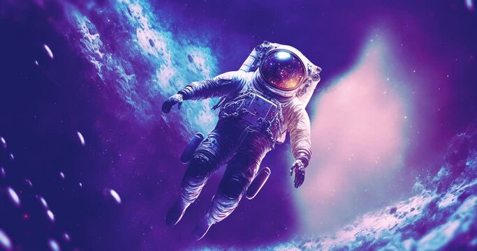 Single astronaut floating in space with dust and stars, created using generative ai technology