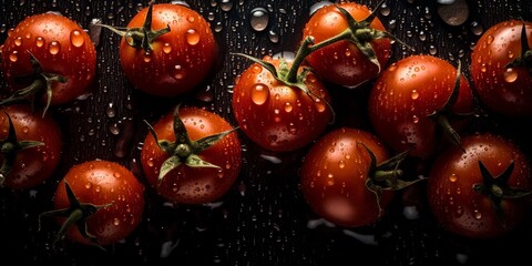 Fototapeta na wymiar Red tomato background on black background. Healthy vegan food. Tomato isolated. Organic food. Clipping path. Healthy eating. Top view. Natural background.