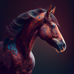 Fototapeta na wymiar Horse head with iridescent mane. illustration.