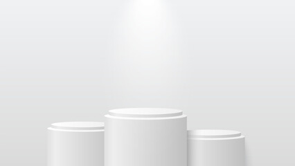 Podium platform to show product with natural light background. White minimal scene for product display presentation