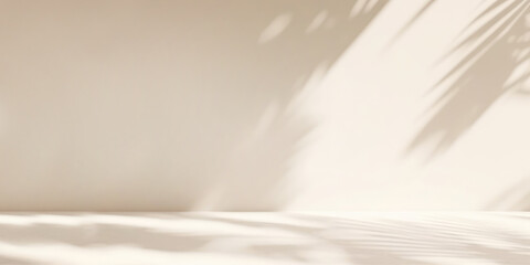 Obraz premium plant leaf shadows on beige wall. background for product advertisement. banner with copy space. generative AI