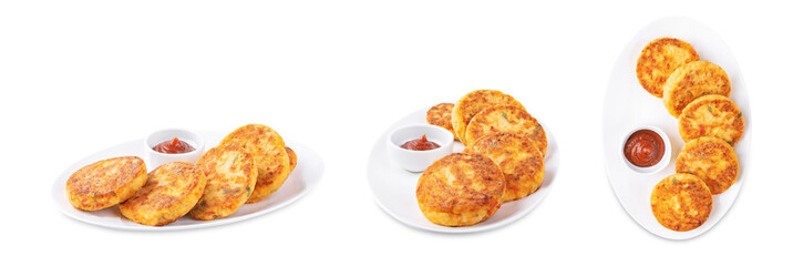 Chicken fritters with parsley and cheese on a white isolated background