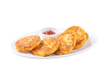 Chicken fritters with parsley and cheese on a white isolated background