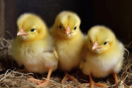 nest of fluffy yellow chicks with their beaks open, ready to chirp, created with generative ai