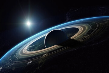 Obraz premium Unknown planet, view from space. Deep space exploration. Search for a planet to colonize. Created with Generative AI