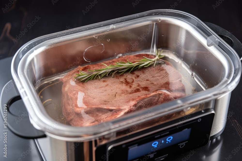 Sticker sous-vide dish cooked in pressure cooker for added convenience, created with generative ai