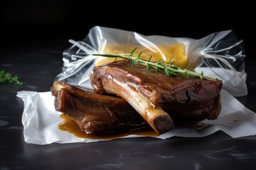 sous-vide pork ribs, slowly cooked to juicy tenderness in a bag, created with generative ai