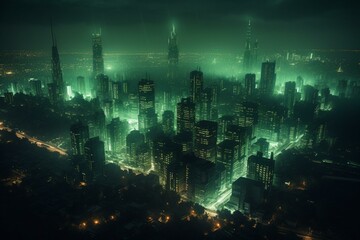 Obraz na płótnie Canvas Cityscape of a futuristic green metropolis. Generative AI