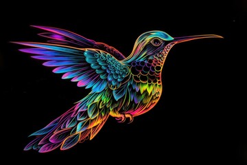Obraz premium blacklight and uv-reactive painting of hummingbird, with realistic details and vibrant colors, created with generative ai