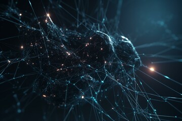 A 3D background with interconnected network, particles flowing and floating around. Generative AI