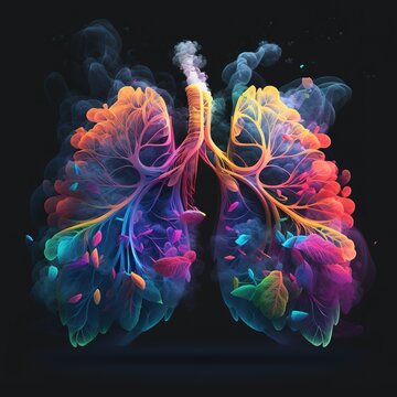 Lungs made of smoke, Smoking kills concept art, cigarettes destroy your heart & lungs in dark background, Generative AI