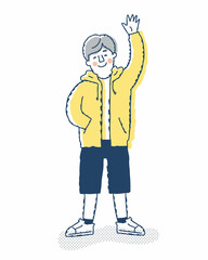 笑顔で手を振る若い男性