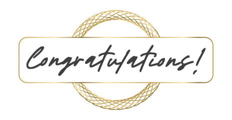 Congratulations lettering message with elegant golden frame. Congrats calligraphic quote. Hand drawn style calligraphy phrase.
