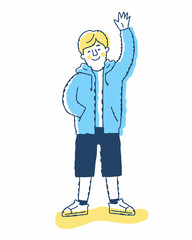 笑顔で手を振る若い男性