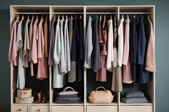 capsule wardrobe filled with clothes for all occasions, from smart and professional to casual and comfortable, created with generative ai