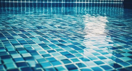 Obraz premium Schöne blaues Mosaikfliesen in einem Schwimmbecken mit Sonnenlichtreflexion, Generative AI