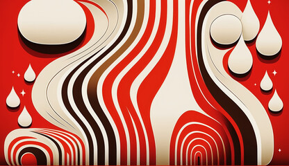 Abstract seventies retro style background  in red and white. AI generative.