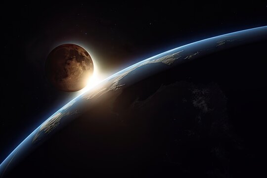 solar eclipse, with the sun shining through the moon's disc in a breathtaking display of celestial light, created with generative ai