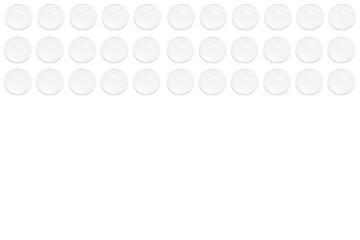 Drops of transparent gel or water in rows. No background. PNG