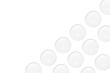 Drops of transparent gel or water in rows. No background. PNG