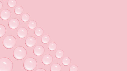 Drops of clear gel or water in rows. On a pink background.