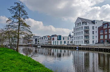 Maarssen, The Netherlands, April 9, 2023: new neighbourhood on the bank of the river Vecht