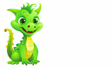 Fototapeta premium A cute little cartoon green dragon. Vector icon, on a white background. The symbol of 2024. New Year, Christmas, holiday. Banner, place for text. Generative AI