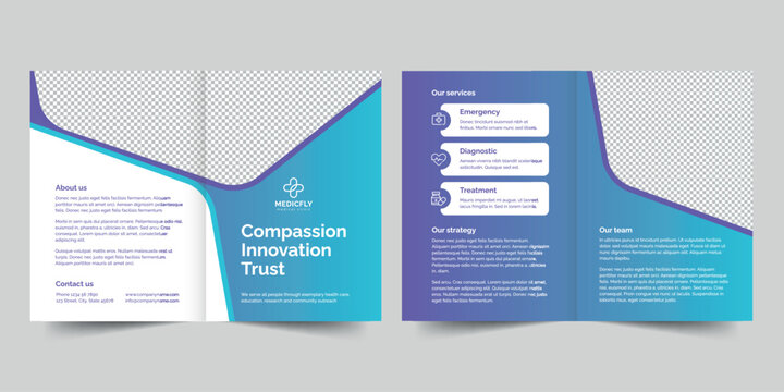 Medical Clinic bifold brochure template. A clean, modern, and high-quality design bifold brochure vector design. Editable and customize template brochure