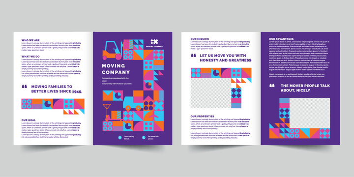 Moving Company bifold brochure template. A clean, modern, and high-quality design bifold brochure vector design. Editable and customize template brochure