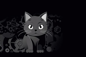 Cute Mechanical Pet Cat Background: Fantasy Domestic Felino Fur Cartoon Wallpaper Series, Generative AI