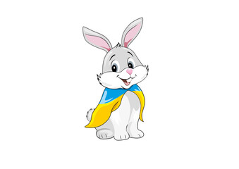 Cute smiling rabbit wear Ukrainian flag