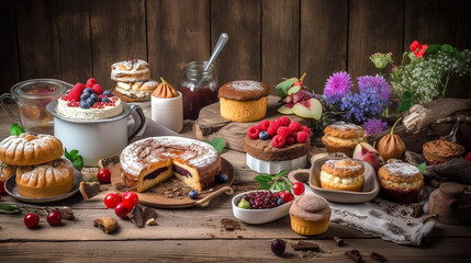 Obraz na płótnie Canvas baking ingredients, cake and berries, bakery 