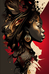 Beautiful black woman. African woman. African luxury style abstract illustration. Generative AI.