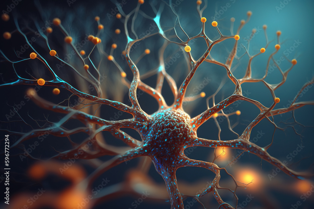 Poster neuron cells on abstract background. generative ai