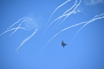 f15 releasing flairs during Israel independence day airshow - obrazy, fototapety, plakaty