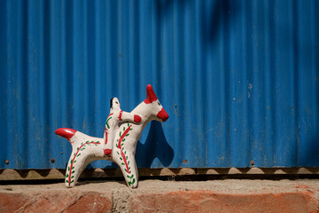 Hand made small horse like toy, colourful toy for children, traditional artwork of pohela boishakh , the festival of Bengali new year , copy space for advertisement concept 