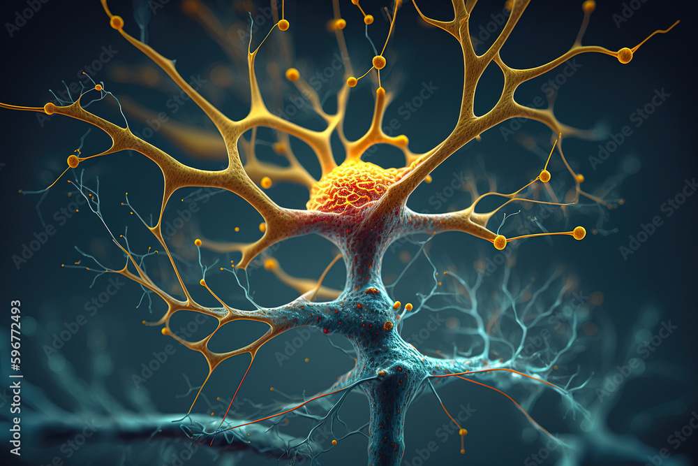 Poster neuron cells on abstract background. generative ai