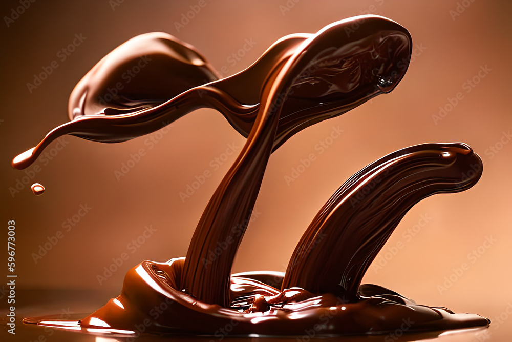 Poster an artistic shot of chocolate being poured onto a surface, with the movement and flow of the chocola