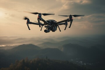 Fototapeta na wymiar An unmanned aerial vehicle is soaring through the sky. Generative AI