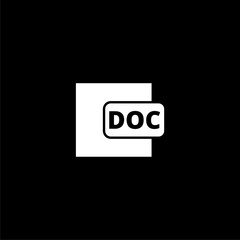 Doc file format document sign icon isolated on black background