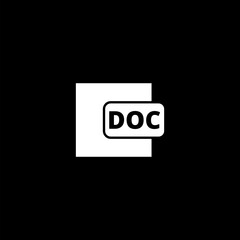 Doc file format document sign icon isolated on black background