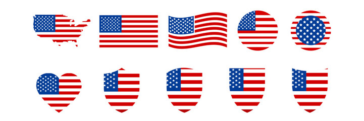 United States of America flag icon. USA country map sign. United States flag icon. Vector illustration on a white background. EPS 10